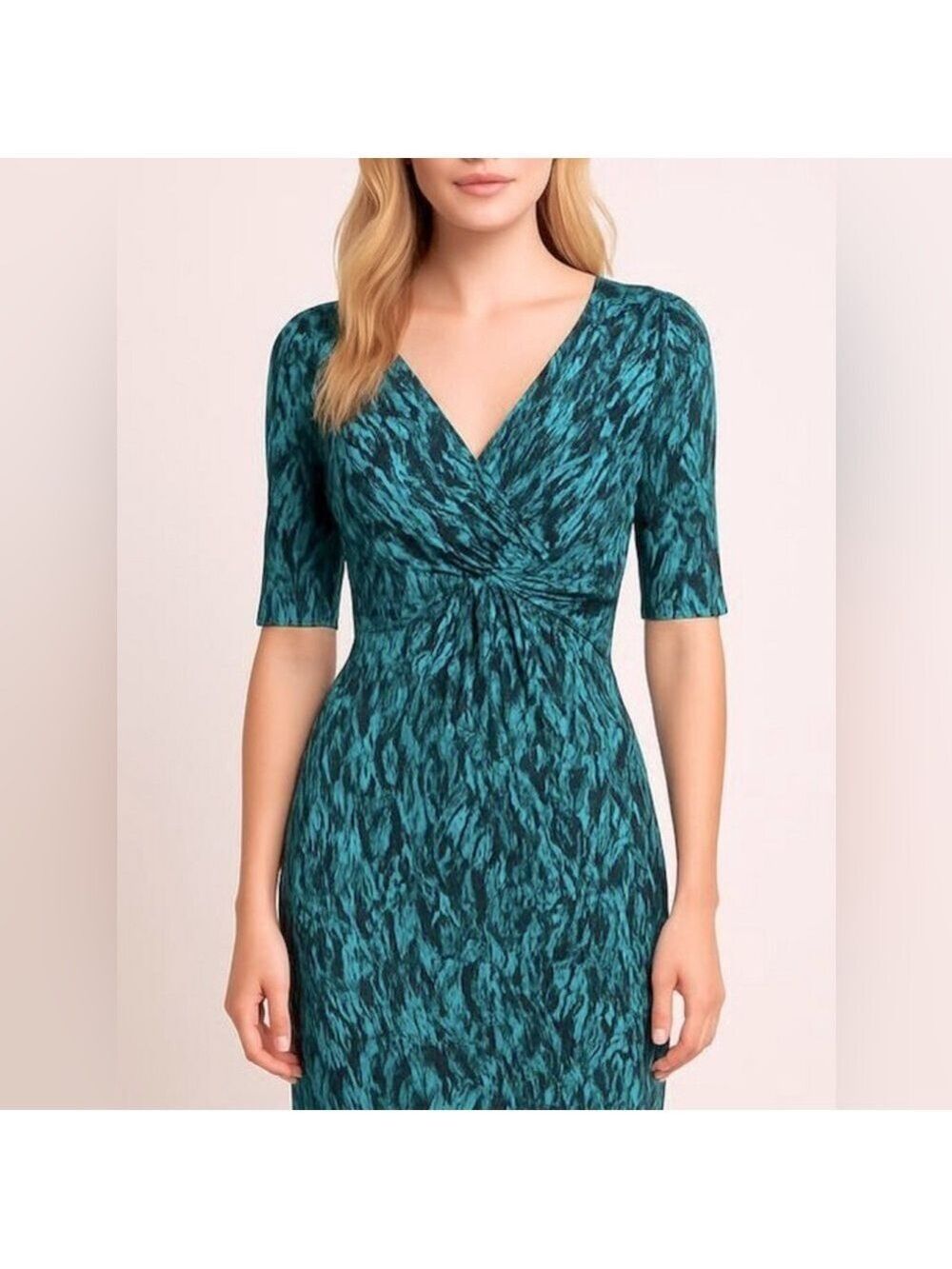 Donna Ricco-size 10 beautiful summer green/black/gray pull-over dress. EUC!!!